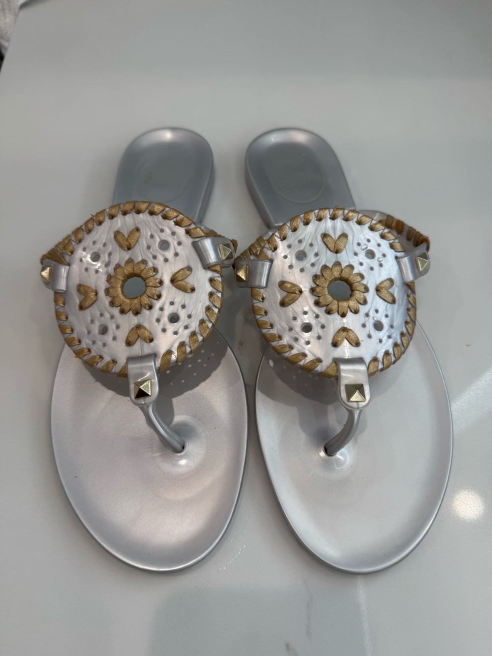 Jack Rogers Silver and Gold Medallion Thong Sandals